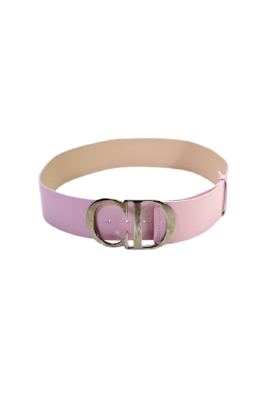 Christian Dior Womens Patent Leather Silver Tone Wide Belt Light Pink