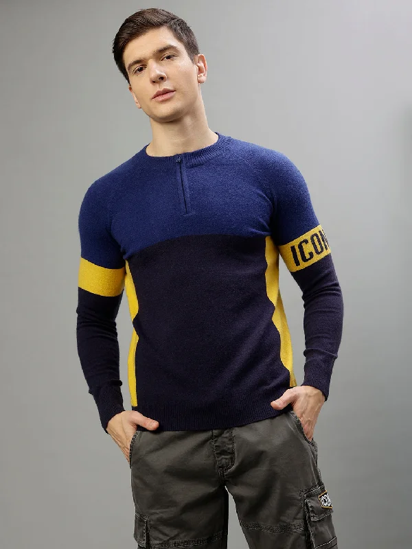 Iconic Men Multicolor Colorblocked Round Neck Full Sleeves Sweater