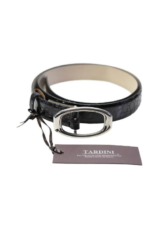 Tardini Womens Black Genuine American Alligator Skin Leather 1" Belt