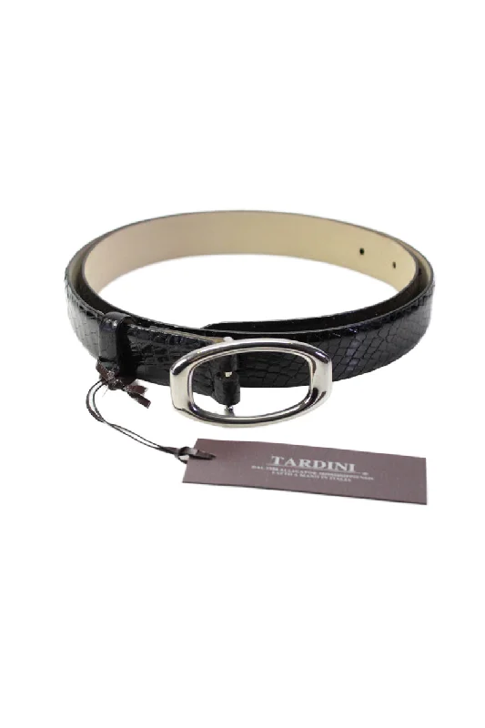 Tardini Womens Black Genuine American Alligator Skin Leather 3/8" Belt