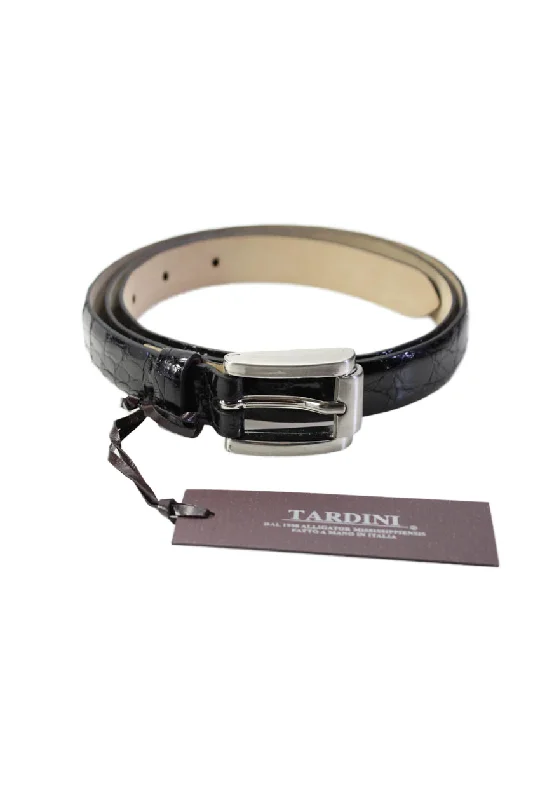 Tardini Womens Black Genuine American Alligator Skin Leather 3/8" Belt