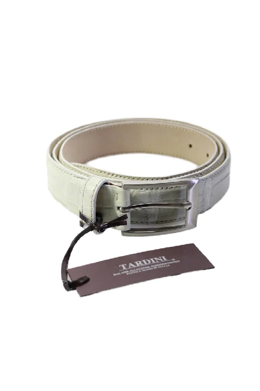 Tardini Womens Bone Genuine American Alligator Leather 1 1/8" Belt