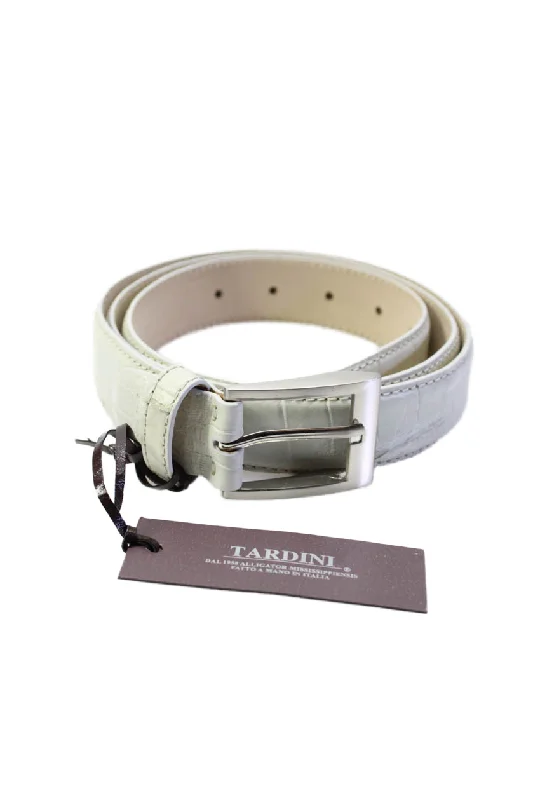 Tardini Womens Bone Genuine American Alligator Leather 1 1/8" Belt