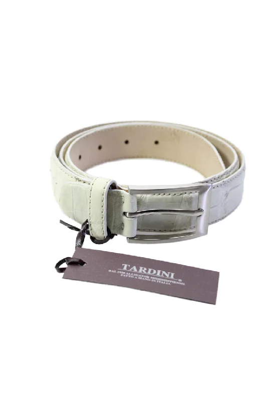 Tardini Womens Bone Genuine American Alligator Leather 1 1/8" Belt