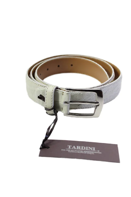 Tardini Womens Bone Genuine American Alligator Leather 1 1/8" Belt