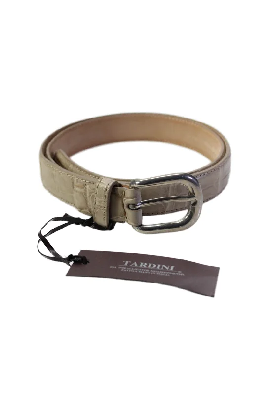 Tardini Womens Bone Genuine American Alligator Skin Leather 1" Belt