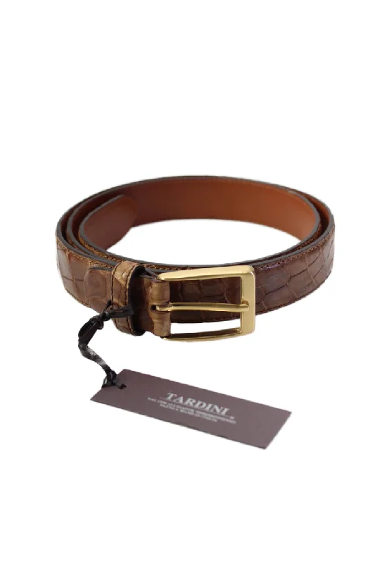 Tardini Womens Brown Genuine American Alligator Leather 1 1/8" Belt