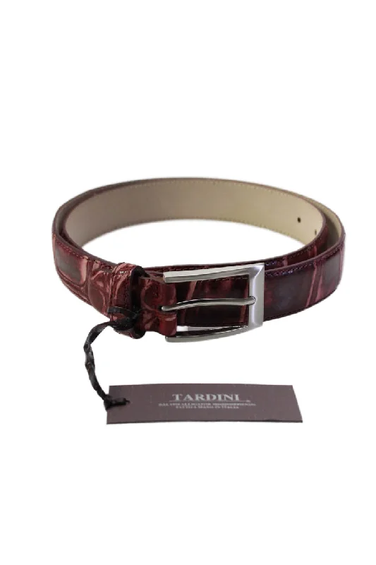 Tardini Womens Burgundy Genuine American Alligator Leather 1 1/8" Belt