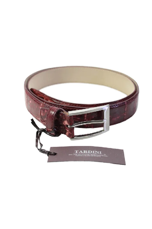 Tardini Womens Burgundy Genuine American Alligator Leather 1 1/8" Belt