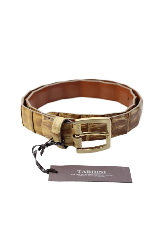 Tardini Womens Distress Brown Genuine American Alligator 1 1/8" Belt