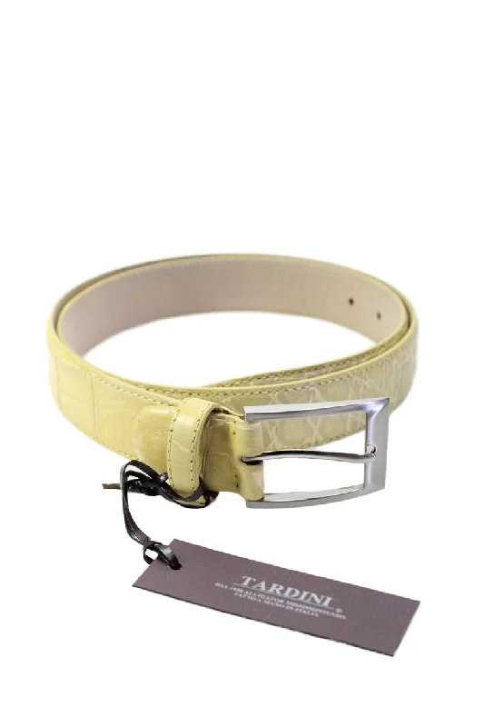 Tardini Womens Yellow Genuine American Alligator Leather 1 1/8" Belt