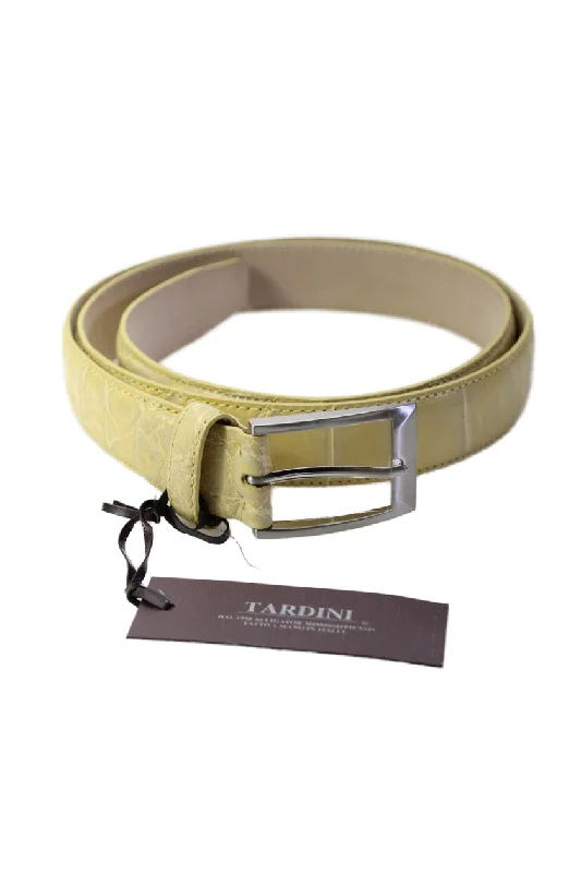 Tardini Womens Yellow Genuine American Alligator Leather 1 1/8" Belt