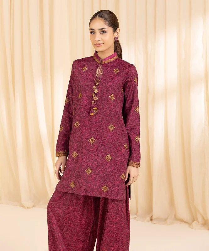 2 Piece - Embroidered Silk Suit