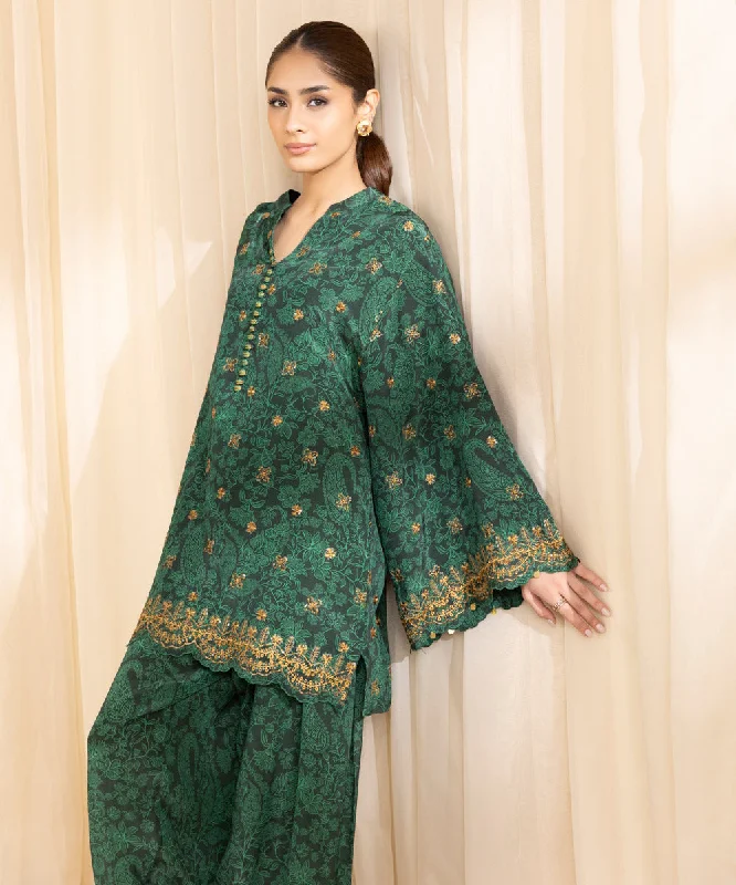 2 Piece - Embroidered Silk Suit