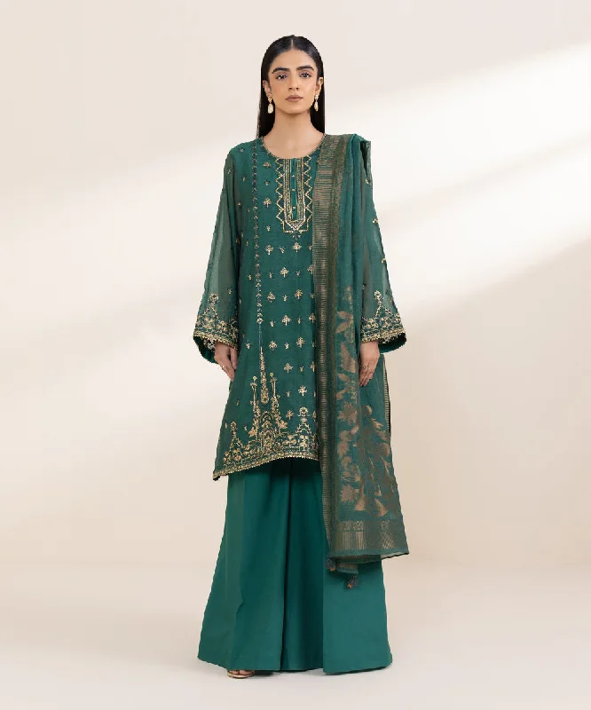 3 Piece -  Embroidered Muslin Suit